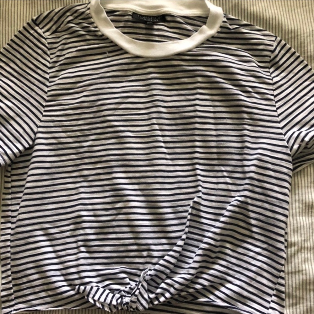 Topshop tie front stripe tee